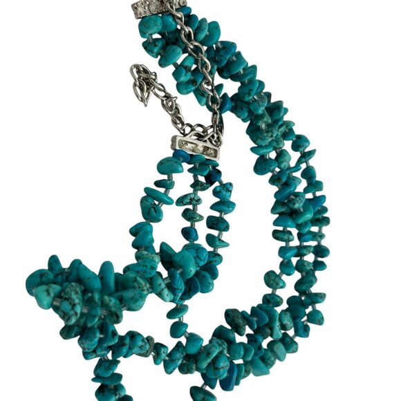 Multi-Strand Faux Turquoise Chip Bead Necklace Boho Southwestern Statement - Picture 4 of 10